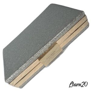 Kate Spade Small Silver Glitter Box Clutch Bag Valentine’s Day Formal Wedding.